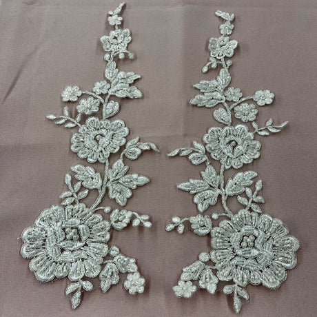 Beaded Corded Floral Lace Applique 100% Polyester Net Mesh