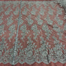 Beaded & Corded Bridal Lace Fabric - Embroidered, 100% Polyester Net Mesh, 53" Width (1 Yard)