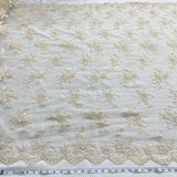 1 Yard Beaded and Corded Bridal Fabric Lace Embroidered on Polyester Net Mesh 54 inch Width