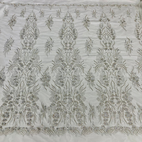 Beaded Lace Fabric on Polyester Net Mesh 52"