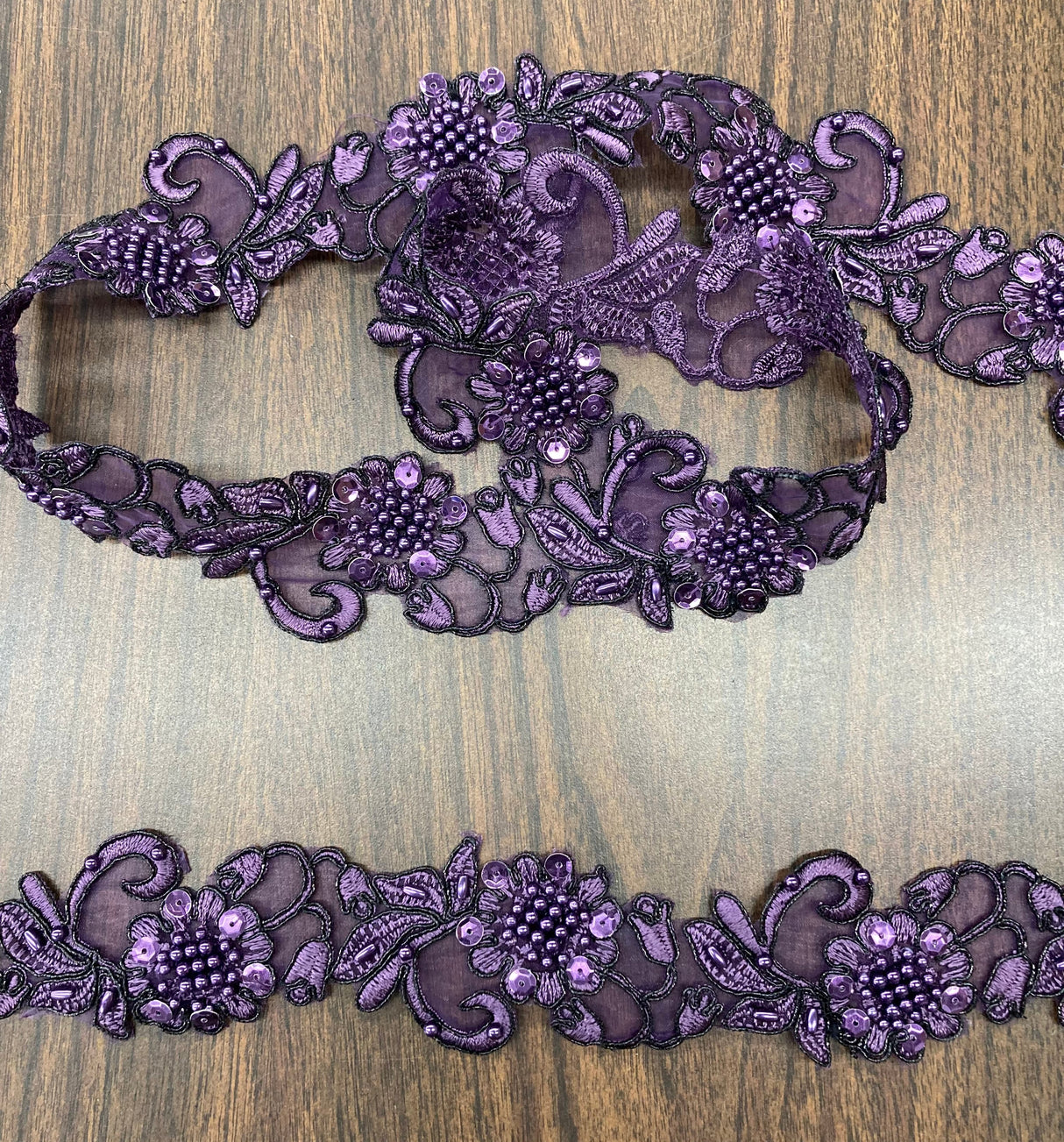 Beaded Corded Lace Trim Organza