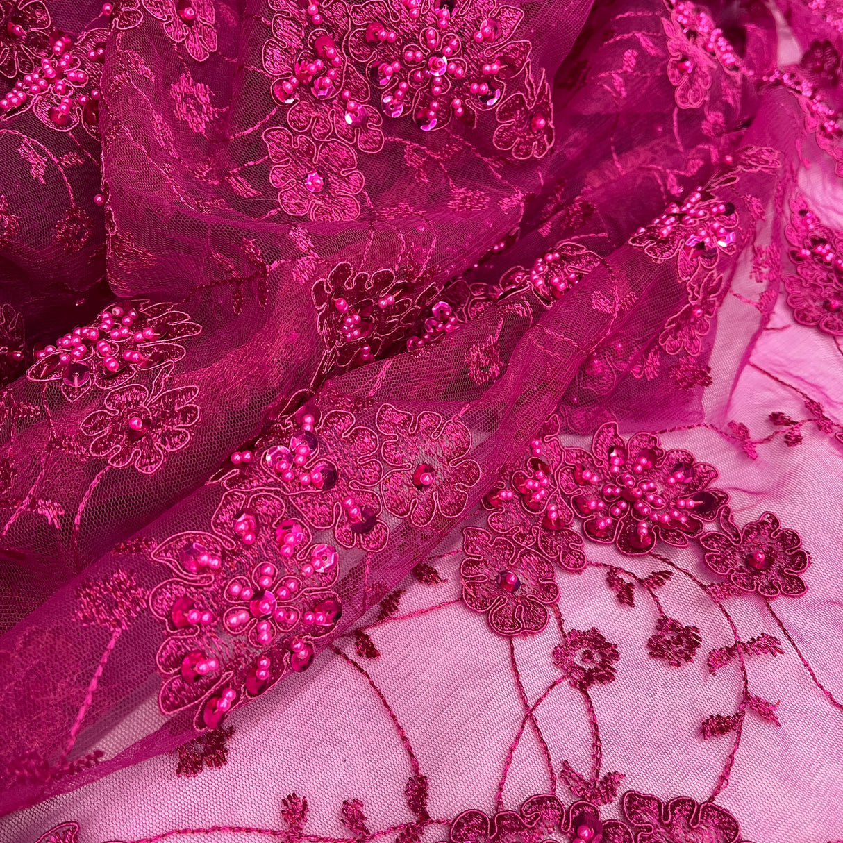 Beaded Corded Lace Fabric 100% Polyester Net Mesh 52"