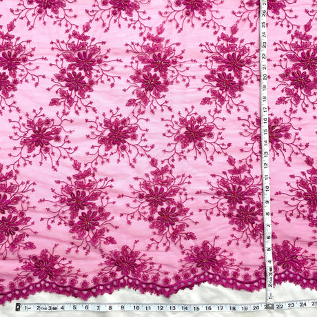 Beaded Lace Fabric on Polyester Net Mesh