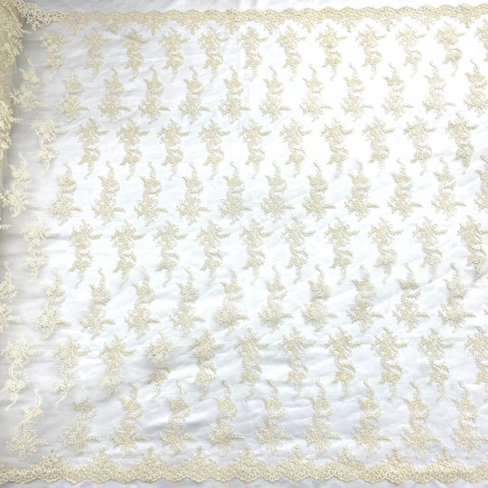1 Yard Corded Bridal Lace Fabric Embroidered 100 Percent Polyester Net Mesh 54 inch Width