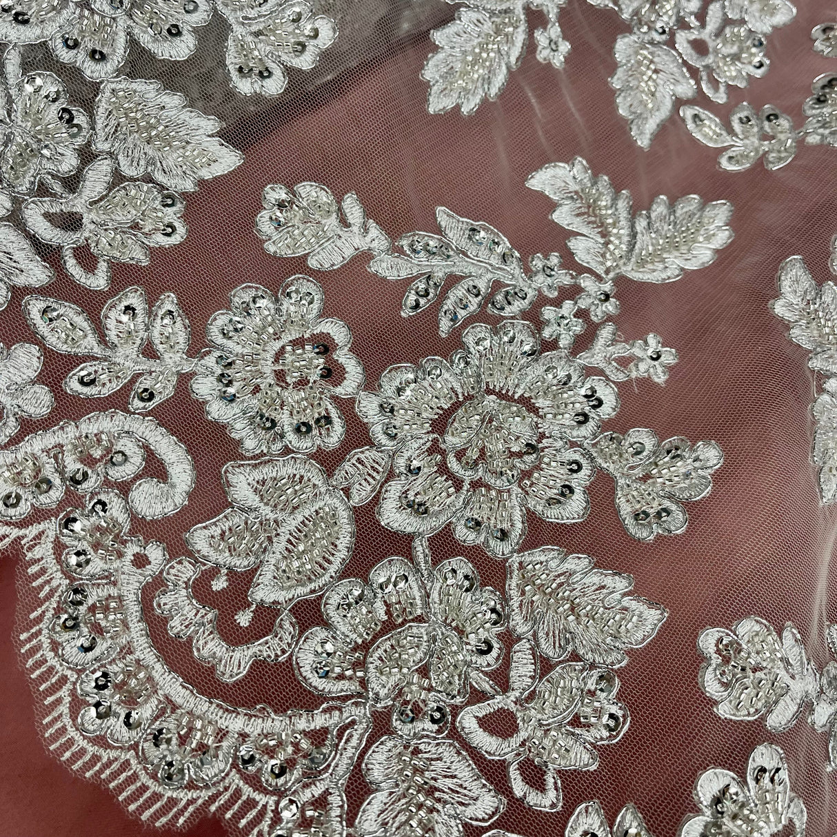 Beaded Corded Bridal Lace Fabric