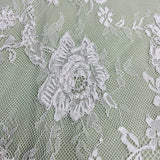 Beaded & Corded Chantilly Floral Lace Fabric - White Floral Embroidered Beaded Corded, 58" Width (3 Yards)