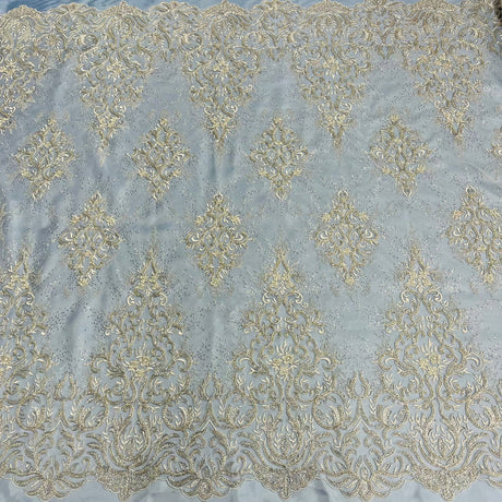 1 Yard Beaded & Corded Bridal Lace Fabric, White, Ivory, Champagne, and Blush