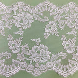 Floral Lace Trimming Corded Embroidered 17.5" Wide