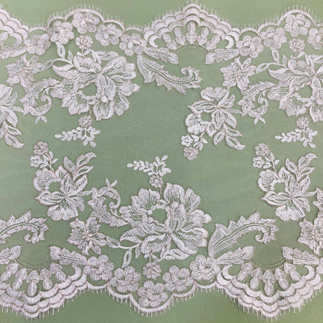 Floral Lace Trimming Corded Embroidered 17.5" Wide