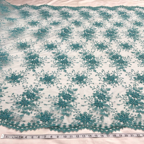 Beaded Lace Fabric on Polyester Net Mesh