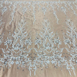 Beaded Lace Fabric on Polyester Net Mesh