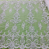 Beaded Corded Bridal Lace Fabric 51" White Ivory