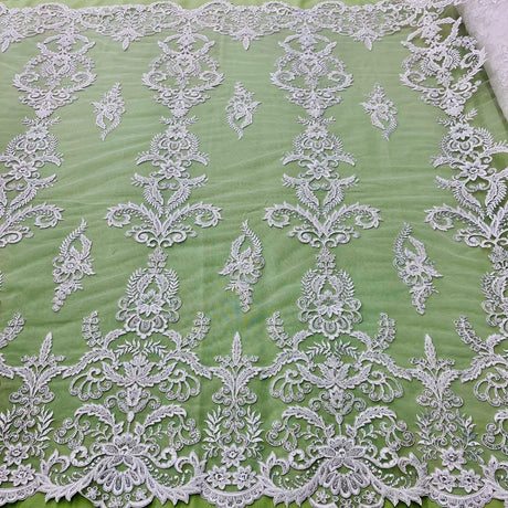 Beaded Corded Bridal Lace Fabric 51" White Ivory