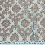Beaded Lace Fabric on Polyester Net Mesh 56"