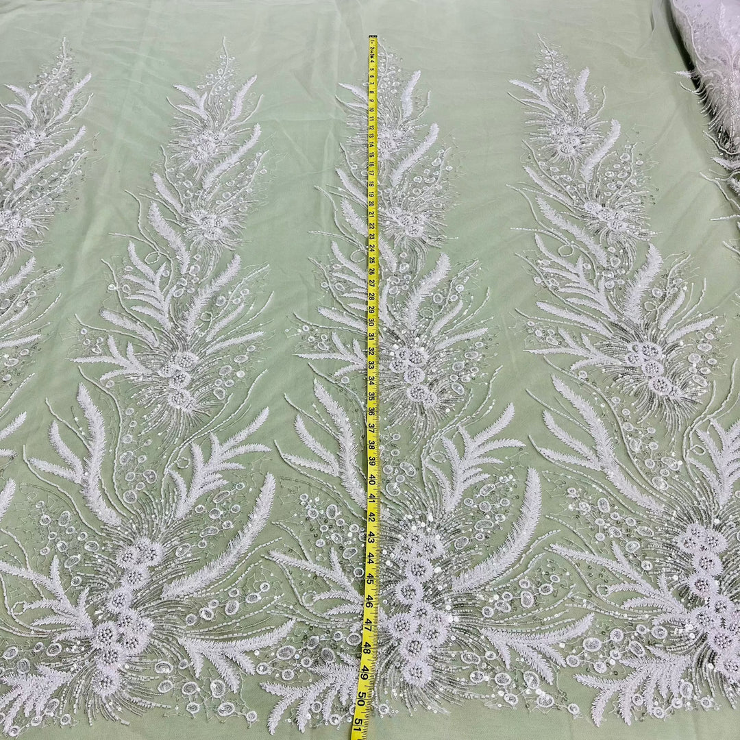 1 Yard Beaded Lace Fabric Embroidered on 100% Polyester Net Mesh