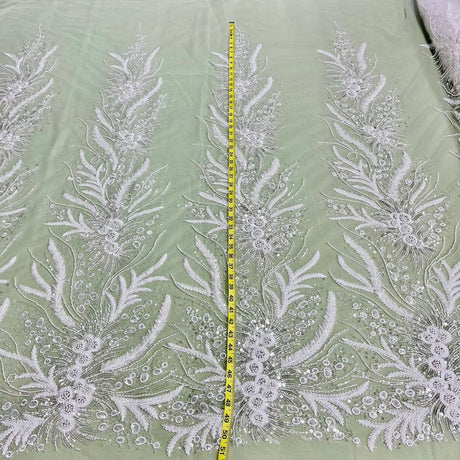 1 Yard Beaded Lace Fabric Embroidered on 100% Polyester Net Mesh