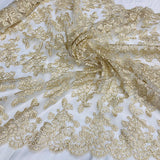 1 Yard Corded Bridal Lace Fabric Embroidered on 100% Polyester Net Mesh – 51"