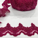 Beaded Corded Lace Trimming 100 Percent Polyester Net Mesh Fabric - Embroidered, 3" Wide, Multiple Colors (1 Yard)