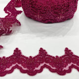 Beaded Corded Lace Trimming 100 Percent Polyester Net Mesh Fabric - Embroidered, 3" Wide, Multiple Colors (1 Yard)