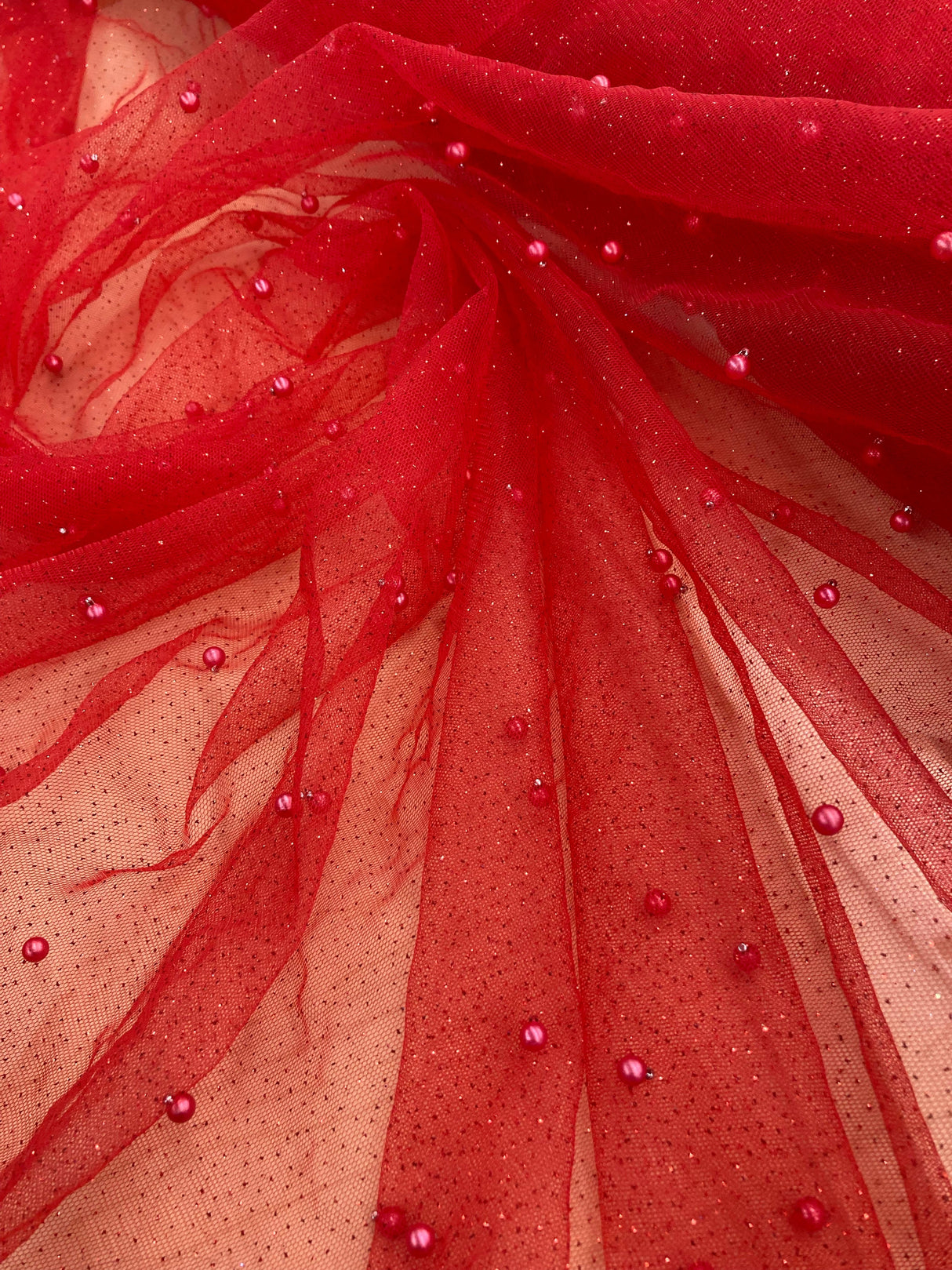 Glitter Mesh Fabric with Pearls