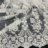 1 Yard Luxurious Corded Lace Fabric Embroidered on 100% Polyester Net Mesh White