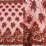 Beaded Sequined Lace Fabric - Black/Gold, Red/Gold, 52" Width (1 Yard)