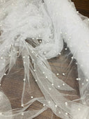 Glitter Mesh Fabric with Scattered Pearls