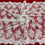 1 Yard Corded Bridal Lace Fabric Embroidered on 100% Polyester Net Mesh – 54"
