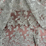 1 Yard Ivory Beaded and Corded Bridal Lace Fabric Embroidered on Polyester Net Mesh 51 Inch Width