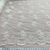 Beaded Lace Fabric Ivory Embroidered Mesh