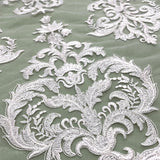 1 Yard Corded Bridal Lace Fabric Embroidered on 100 Percent Polyester Net Mesh Gold