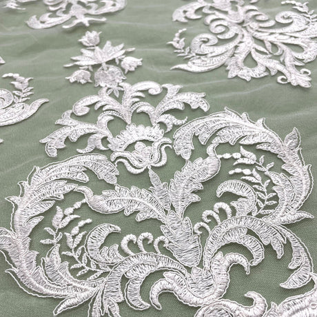 1 Yard Corded Bridal Lace Fabric Embroidered on 100 Percent Polyester Net Mesh Gold