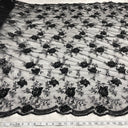 Beaded Lace Fabric on Polyester Net Mesh Black 52"