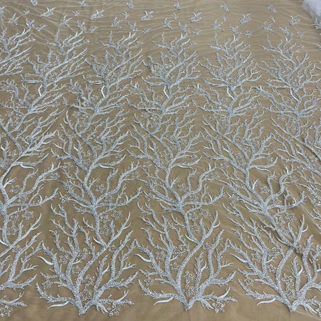 Beaded Lace Fabric Embroidered With Fuzzy Thread