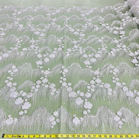 Beaded 3D Floral Lace Fabric