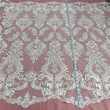 1 Yard Silver Corded Bridal Lace Fabric Embroidered on Polyester Net Mesh Floral Design 52 Inch Width