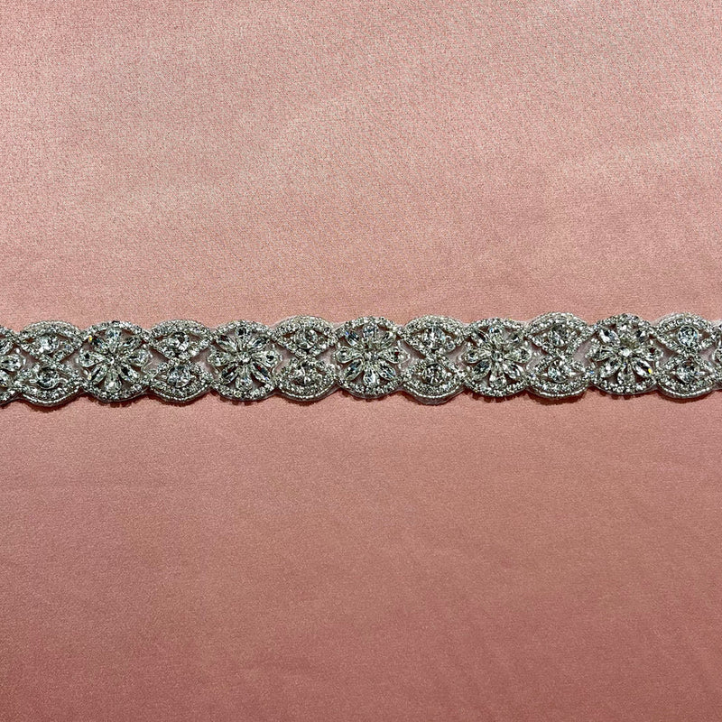 Crystal Floral Bridal Rhinestone Sash Applique 18.75" x 1.25"