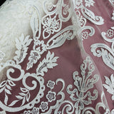 1 Yard Beaded and Corded Bridal Lace Fabric for Elegant Dresses White