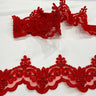 Beaded Corded Lace Trimming 100 Percent Polyester Net Mesh Fabric - Embroidered, 3" Wide, Multiple Colors (1 Yard)