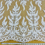 1 Yard Beaded and Corded Bridal Fabric Lace Embroidered on Polyester Net Mesh 51 inch Width