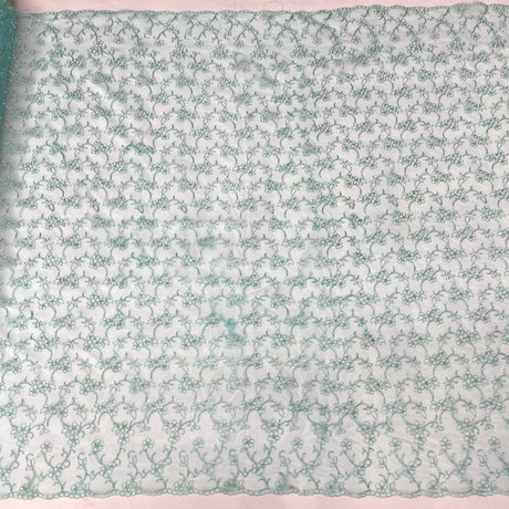 Corded Bridal Lace Fabric Embroidered On 100 Percent Polyester Net Mesh Fabric - Fuchsia, Brown, Mint, Turquoise, Silver/Cooper, Cooper, Lt. Blue, 54" Width (1 Yard)