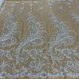 Beaded & Corded Bridal Lace Fabric - White, Ivory, Gold, Silver, 52" Width (1 Yard)