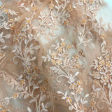 Beaded Corded Bridal Lace Fabric 52" Peach Lime Green
