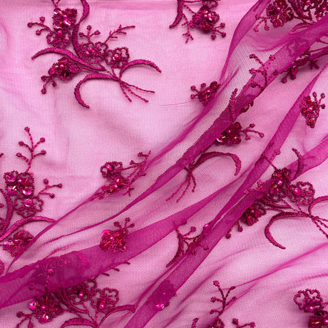 Beaded Lace Fabric on Polyester Net Mesh