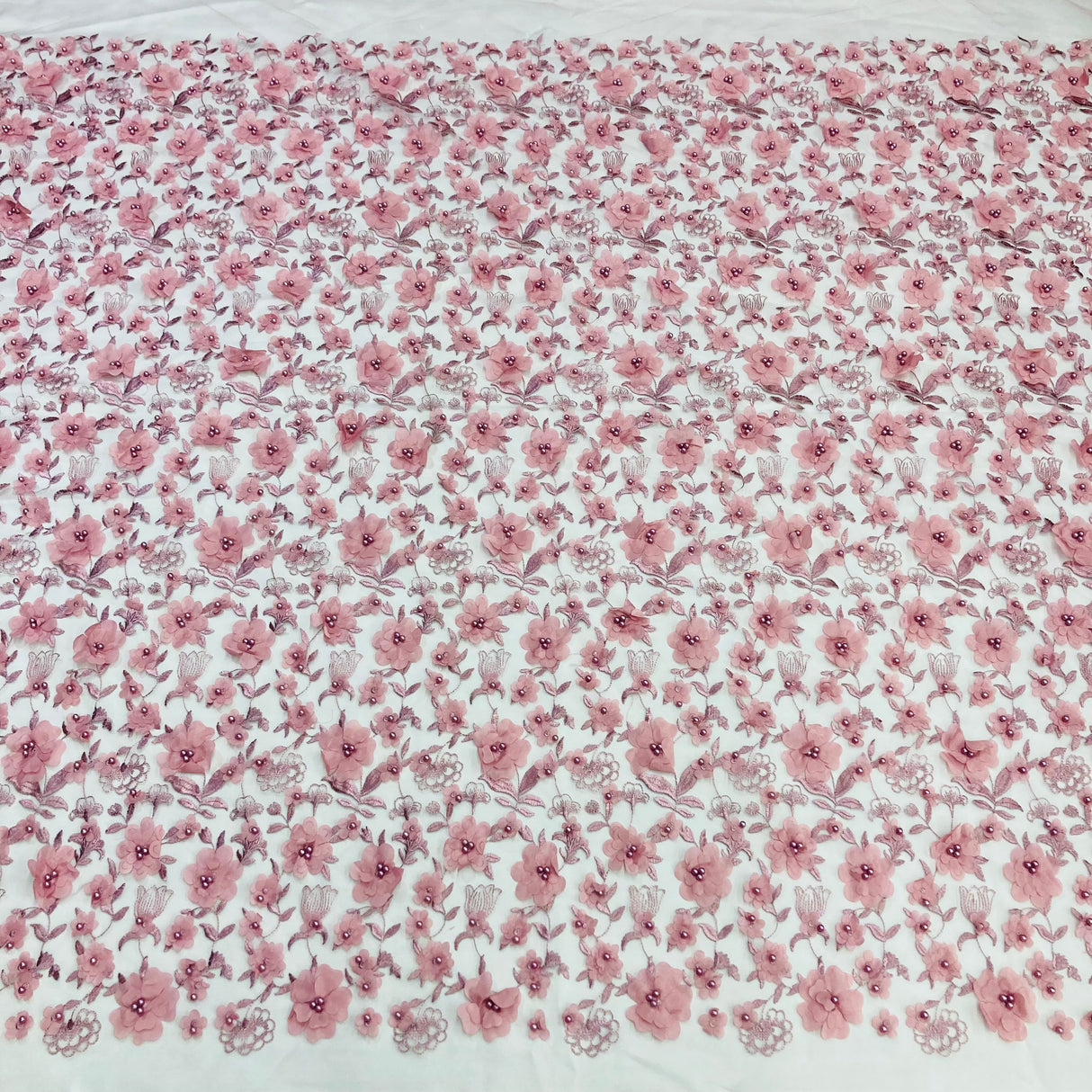 Beaded 3D Floral Lace Fabric 49"