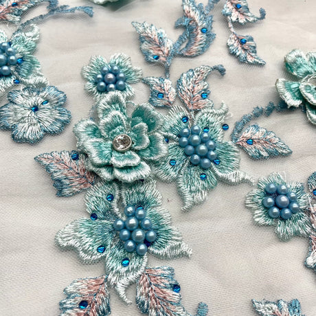 Beaded 3D Floral Lace Fabric 54" Wide