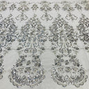 Beaded Lace Fabric Embroidered On 100 Percent Polyester Net Mesh Lace - Gold, Silver, Off White, White, 52" Width (1 Yard)