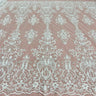 Beaded Sequined Lace Fabric Ivory White