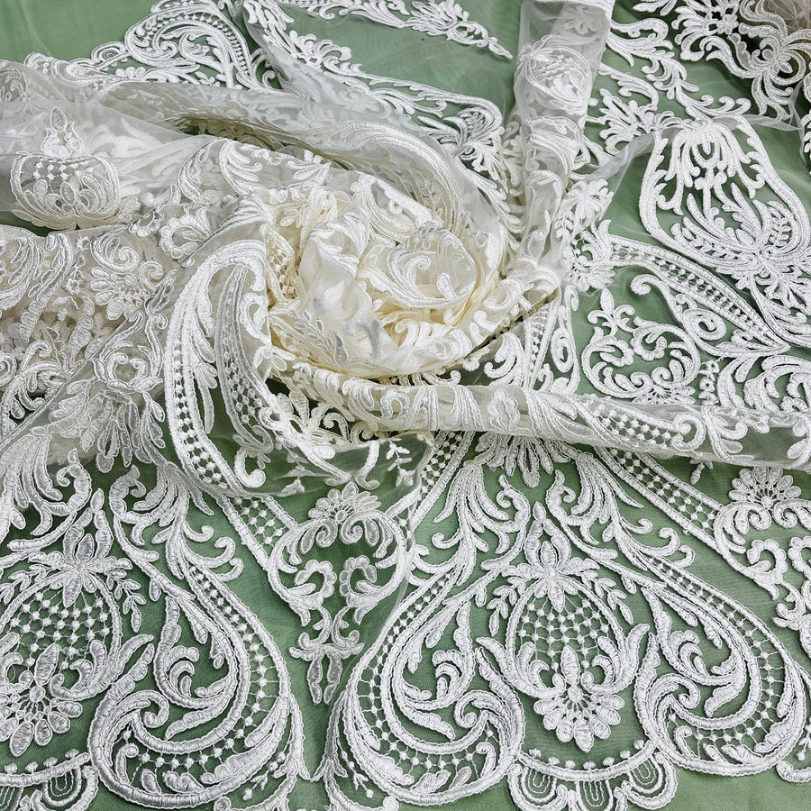 1 Yard Premium Corded Bridal Lace Fabric White