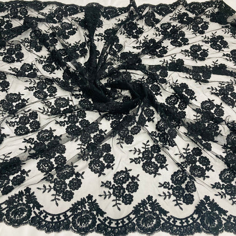 1 Yard Corded Bridal Lace Fabric Embroidered 100 Percent Polyester Net Mesh 50 inch Width